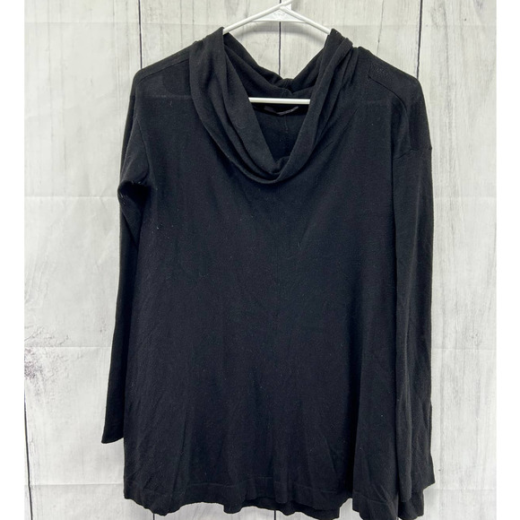 Tahari Cowl Neck Tissue Weight Long Sleeve Swing Top EUC Black Medium - Picture 1 of 3